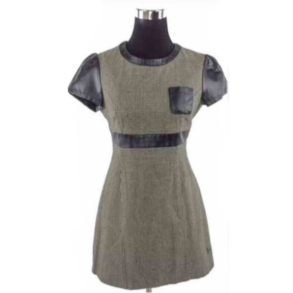 Adolfo Dominguez Dresses & Skirts - ♥️ Adolfo Dominguez Designer Houndstooth & Faux Leather A-Line Dress